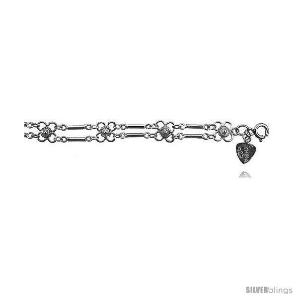 Primary image for Sterling Silver Charm Anklet w/ Flowers -Style 