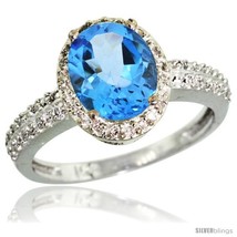 Size 5 - 10k White Gold Diamond Swiss Blue Topaz Ring Oval Stone 9x7 mm 1.76 ct  - £623.28 GBP