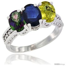 Natural mystic topaz blue sapphire lemon quartz ring 3 stone oval 7x5 mm diamond accent thumb200