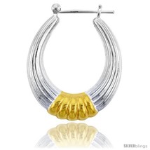 Sterling Silver Snap-down-post Hoop Earrings, w/ 2-Tone Gold Plate Accen... - £52.75 GBP