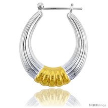 Sterling Silver Snap-down-post Hoop Earrings, w/ 2-Tone Gold Plate Accen... - £52.82 GBP