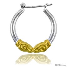 Sterling Silver Snap-down-post Rams Head Hoop Earrings, w/ 2-Tone Gold P... - £27.77 GBP