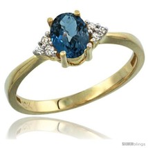 Size 9.5 - 10k Yellow Gold Ladies Natural London Blue Topaz Ring oval 7x5  - £254.63 GBP