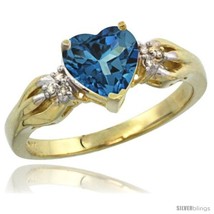 Size 5 - 10k Yellow Gold Ladies Natural London Blue Topaz Ring Heart 1.5 ct.  - £243.66 GBP