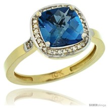 Size 7 - 10k Yellow Gold Diamond London Blue Topaz Ring 2.08 ct Checkerboard  - £367.94 GBP