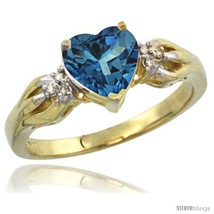 Size 7.5 - 10k Yellow Gold Ladies Natural London Blue Topaz Ring Heart 1.5 ct.  - £248.26 GBP