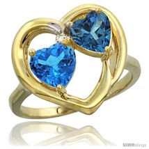 Size 5.5 - 14k Yellow Gold 2-Stone Heart Ring 6mm Natural Swiss Blue &amp; London  - £381.43 GBP