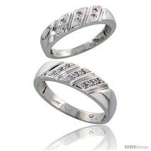 Size 7 - 10k White Gold Diamond 2 Piece Wedding Ring Set His 6mm &amp; Hers 5mm  - £421.61 GBP