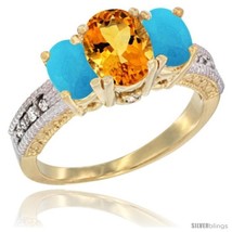 Size 5.5 - 14k Yellow Gold Ladies Oval Natural Citrine 3-Stone Ring with  - £541.09 GBP