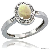 Size 10 - 10k White Gold Diamond Opal Ring 1 ct 7x5 Stone 1/2 in  - £346.77 GBP