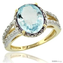 Size 9 - 10k Yellow Gold Diamond Halo Aquamarine Ring 3 Carat Oval Shape 11X9  - £919.65 GBP