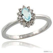 Size 9 - 14k White Gold Diamond Halo Aquamarine Ring 0.25 ct Oval Stone 5x3 mm,  - £403.69 GBP