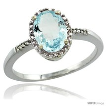 Size 7 - 14k White Gold Diamond Aquamarine Ring 1.17 ct Oval Stone 8x6 mm, 3/8  - £369.27 GBP