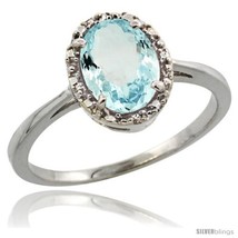 Size 9 - 14k White Gold Diamond Halo Aquamarine Ring 1.2 ct Oval Stone 8x6 mm,  - £339.55 GBP