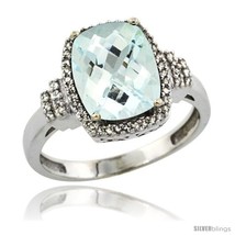 Size 10 - 14k White Gold Diamond Halo Aquamarine Ring 2.4 ct Cushion Cut 9x7  - £598.93 GBP