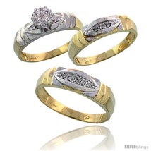 Size 9 - 10k Yellow Gold Trio Engagement Wedding Rings Set for Him &amp; Her  - $705.09