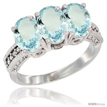 14k white gold natural aquamarine ring 3 stone oval 7x5 mm diamond accent thumb200