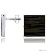 Sterling Silver Square Post Earrings, w/ Ancient Wood Inlay, 5/8in  (16 ... - £36.77 GBP