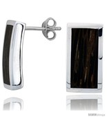 Sterling Silver Rectangular Post Earrings, w/ Ancient Wood Inlay, 11/16i... - £30.21 GBP