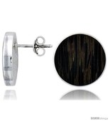 Sterling Silver Round Post Earrings, w/ Ancient Wood Inlay, 5/8in  (16  - £29.64 GBP