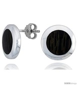 Sterling Silver Round Post Earrings, w/ Ancient Wood Inlay, 9/16in  (14  - £29.64 GBP