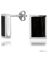 Sterling Silver Rectangular Post Earrings, w/ Ancient Wood Inlay, 1/2in ... - £29.64 GBP