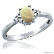 Size 5 - 14k White Gold Ladies Natural Opal Ring oval 6x4 Stone Diamond  - £246.62 GBP