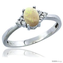 Size 9 - 14k White Gold Ladies Natural Opal Ring oval 6x4 Stone Diamond  - £249.20 GBP