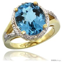 Size 7 - 10k Yellow Gold Ladies Natural London Blue Topaz Ring oval 12x10  - £401.39 GBP