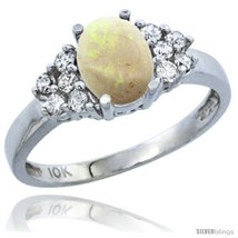 Size 6 - 14k White Gold Ladies Natural Opal Ring oval 8x6 Stone Diamond  - £509.59 GBP