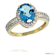 Size 10 - 14k Yellow Gold Diamond Swiss Blue Topaz Ring Oval Stone 9x7 mm 1.76  - £730.93 GBP