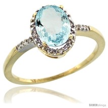 Size 9 - 10k Yellow Gold Diamond Aquamarine Ring 1.17 ct Oval Stone 8x6 mm, 3/8  - £276.97 GBP