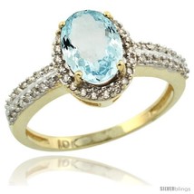 Size 6 - 10k Yellow Gold Diamond Halo Aquamarine Ring 1.2 ct Oval Stone 8x6 mm,  - £494.94 GBP