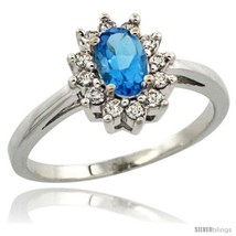 Size 10 - 14k White Gold Swiss Blue Topaz Diamond Halo Ring Oval Shape 1.2  - £598.01 GBP