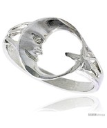 Size 6.5 - Sterling Silver Moon & Star Ring Polished finish 1/2 in  - £16.18 GBP