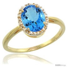 Size 8 - 14k Yellow Gold Blue Topaz Diamond Halo Ring 1.17 Carat 8X6 mm Oval  - £362.24 GBP