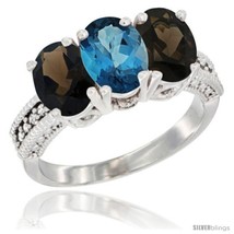 Hite gold natural london blue topaz smoky topaz ring 3 stone 7x5 mm oval diamond accent thumb200
