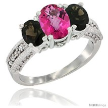 Size 7.5 - 14k White Gold Ladies Oval Natural Pink Topaz 3-Stone Ring with  - £567.15 GBP