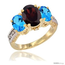 Size 7.5 - 14K Yellow Gold Ladies 3-Stone Oval Natural Garnet Ring with Swiss  - £648.47 GBP