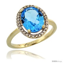 Size 10 - 14k Yellow Gold Diamond Halo Blue Topaz Ring 2.4 carat Oval shape  - £486.38 GBP