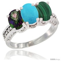 Size 8 - 10K White Gold Natural Mystic Topaz, Turquoise &amp; Malachite Ring  - £452.20 GBP