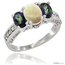 Size 5.5 - 10K White Gold Ladies Oval Natural Opal 3-Stone Ring with Mystic  - £429.03 GBP
