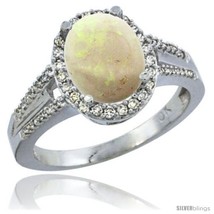 Size 8 - 14k White Gold Ladies Natural Opal Ring oval 10x8 Stone Diamond  - £636.71 GBP