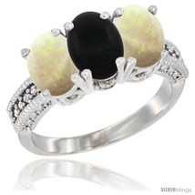 14k white gold natural black onyx opal sides ring 3 stone 7x5 mm oval diamond accent thumb200