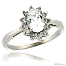 Size 7 - 14k White Gold Diamond Halo Aquamarine Ring 0.85 ct Oval Stone 7x5 mm,  - £677.50 GBP