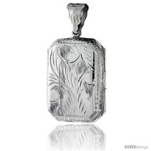 Large Sterling Silver Hand Engraved Rectangular Locket, 7/8 in X 1 3/16  - $75.19