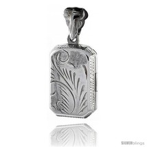 Sterling Silver Hand Engraved Rectangular Locket, 5/8 in X 13/16  - $40.99