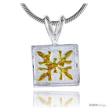 Hawaiian theme sterling silver 2 tone square flower pendant 3 8 10 mm tall style 6hp8 thumb200