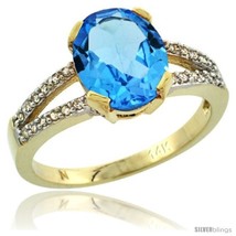 Size 8 - 14k Yellow Gold and Diamond Halo Blue Topaz Ring 2.4 carat Oval shape  - £485.72 GBP