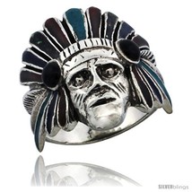 Size 7 - Sterling Silver Indian Chief Ring w/ Colored Enamel War Bonnet, 1 in  - £99.39 GBP